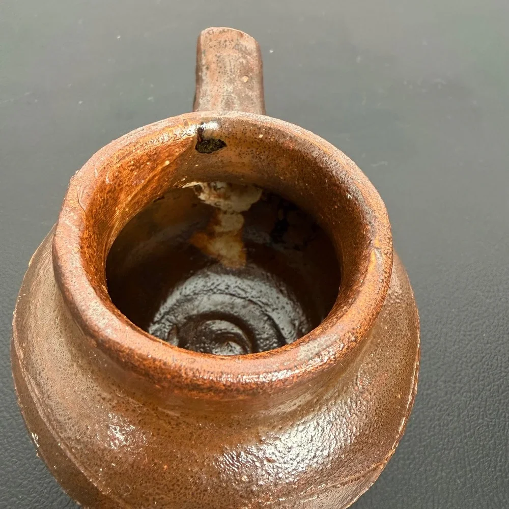 Studio Pottery Handcrafted Brown Glazed Spouted Vessel Signed GL Rustic Decor